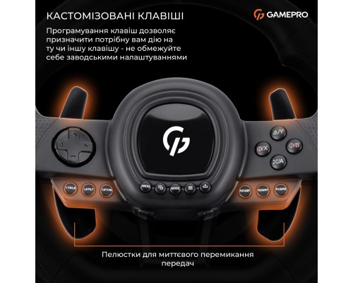 Кермо GamePro RW038PM з педалями та коробкою передач PC/XBOX360/XBOXONE/SWITCH/PS3/PS4 (RW038PM)