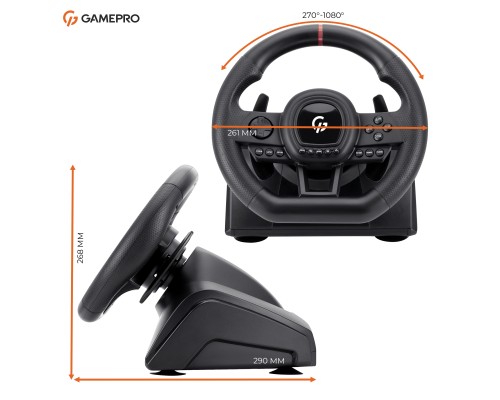 Кермо GamePro RW038PM з педалями та коробкою передач PC/XBOX360/XBOXONE/SWITCH/PS3/PS4 (RW038PM)