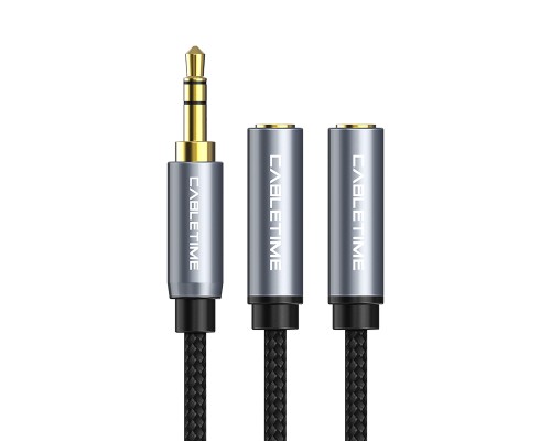 Кабель мультимедійний 3.5mm M to 2x3.5mm F 0.2m Cabletime (CA915248)