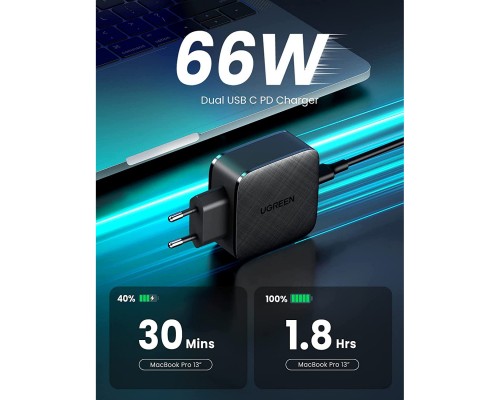 Зарядний пристрій Ugreen CD216 66W 2xType-C PD Charger (Black) (70867)