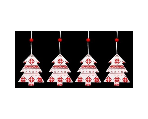 Ялинкова іграшка Jumi 4 шт (6,5 см) Ялинка, дерево, білий з червон (5900410375994)