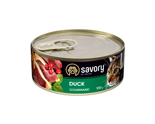 Вологий корм для кішок Savory Cat Can Adult для вибагливих котів (качка) 100 г (4820232630600)