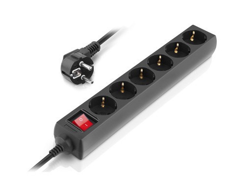 Мережевий фільтр живлення REAL-EL RS-6 Protect M 5m, black (EL122300036)