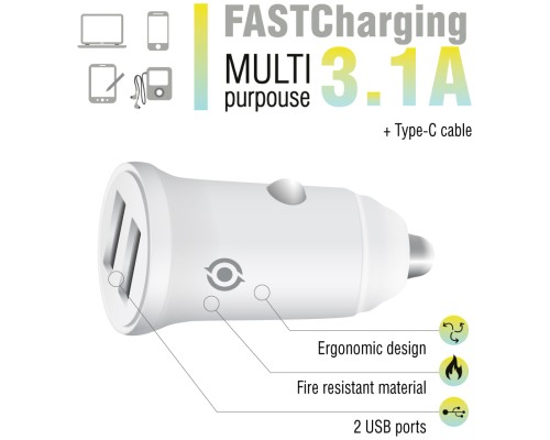 Зарядний пристрій Piko CC-312 (2USB3,1A) + USB-C cable (1283126538803)