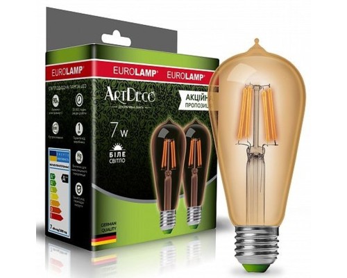 Лампочка Eurolamp ST64 7W E27 4000K (MLP-LED-ST64-07274(Amber))