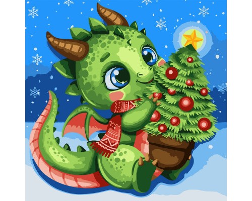 Картина по номерам Santi Дракон та ялинка 40х40см ©pollypop92 (954758)