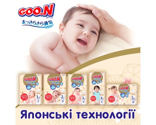 Підгузки GOO.N Premium Soft для немовлят до 5 кг 1 NB на липучках 72 шт (F1010101-152)