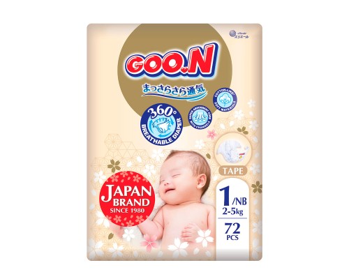 Підгузки GOO.N Premium Soft для немовлят до 5 кг 1 NB на липучках 72 шт (F1010101-152)