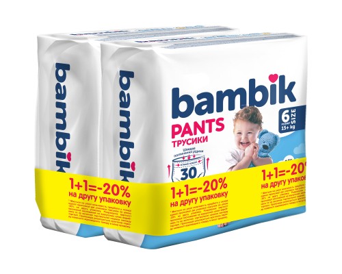 Підгузки Bambik Трусики 15+ кг Розмір 6 2 х 30 шт (4823071663990)