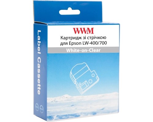 Стрічка для принтера етикеток WWM для Epson LW-400/700 12mm х 8m White-on-Clear (WWM-ST12S)