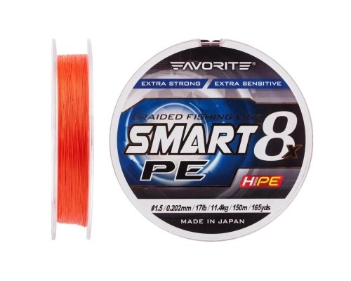 Шнур Favorite Smart PE 8x 150м 1.5/0.202mm 17lb/11.4kg Red Orange (1693.10.84)