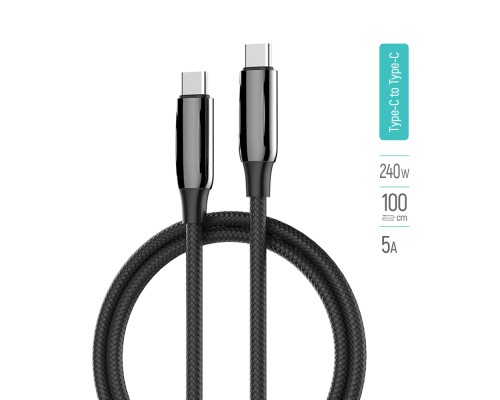 Дата кабель USB-C to USB-C 1.0m (PVC+Aluminum Alloy) (PD Fast Charging 240W) 5А black ColorWay (CW-CBPDCC069-BK)