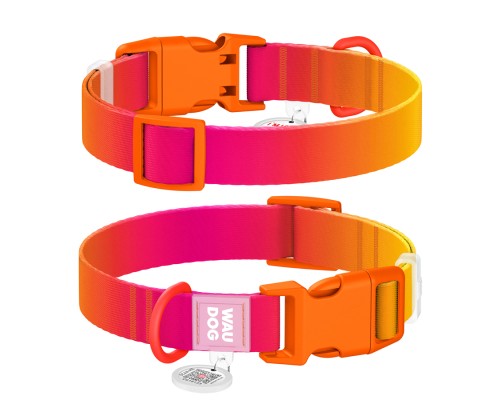 Нашийник для тварин WAUDOG Nylon Recycled з QR паспортом, градієнт, L помаранчевий (47024)