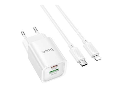 Мережевий Зарядний Пристрій Hoco C149A 1USB/1USB-C PD/QC 30W+Type-C to Lightning