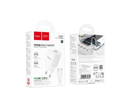 Мережевий Зарядний Пристрій Hoco C149A 1USB/1USB-C PD/QC 30W+Type-C to Type-C
