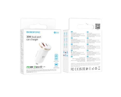 Автомобільний Зарядний Пристрій Borofone BZ22 1USB/1USB-C QC/PD30W 