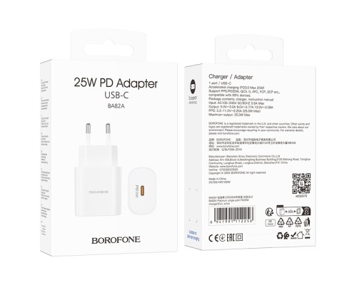 Мережевий Зарядний Пристрій Borofone BA82A 1USB-C PD/QC 25W