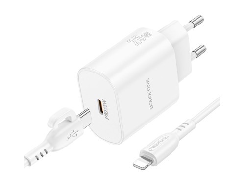 Мережевий Зарядний Пристрій Borofone BA82A 1USB-C PD/QC 25W+Type-C to Lightning
