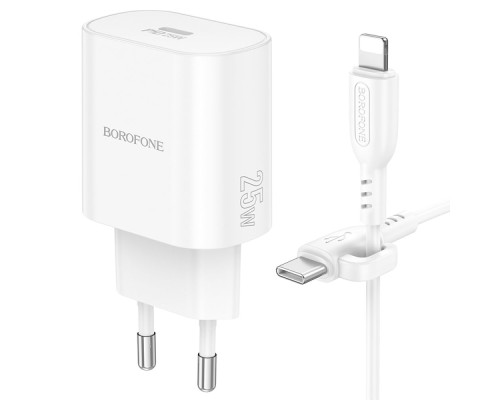 Мережевий Зарядний Пристрій Borofone BA82A 1USB-C PD/QC 25W+Type-C to Lightning