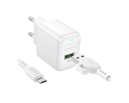 Мережевий Зарядний Пристрій Borofone BAS42A 1USB QC3.0 18W+USB to Micro