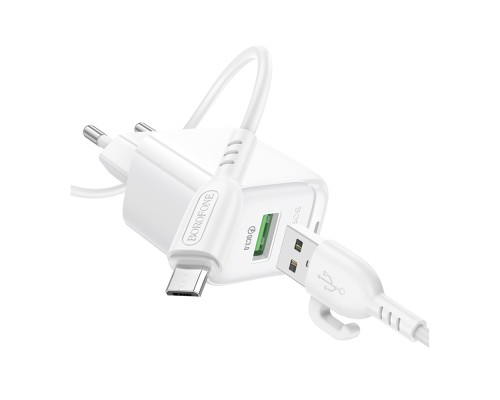 Мережевий Зарядний Пристрій Borofone BAS42A 1USB QC3.0 18W+USB to Micro