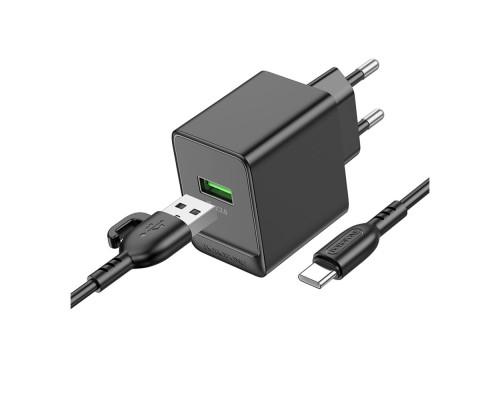 Мережевий Зарядний Пристрій Borofone BAS12A 1USB QC3.0 18W+USB to Type-C