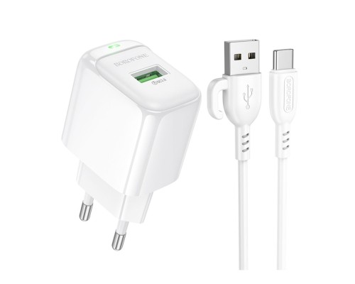 Мережевий Зарядний Пристрій Borofone BAS42A 1USB QC3.0 18W+USB to Type-C