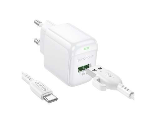 Мережевий Зарядний Пристрій Borofone BAS42A 1USB QC3.0 18W+USB to Type-C
