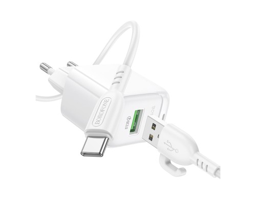 Мережевий Зарядний Пристрій Borofone BAS42A 1USB QC3.0 18W+USB to Type-C
