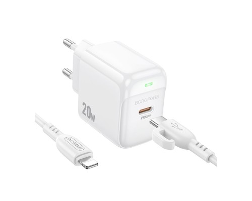 Мережевий Зарядний Пристрій Borofone BAS43A 1USB-C PD/QC 20W+Type-C to Lightning