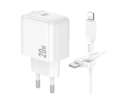 Мережевий Зарядний Пристрій Borofone BAS43A 1USB-C PD/QC 20W+Type-C to Lightning