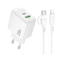 Мережевий Зарядний Пристрій Borofone BAS44A 1USB-C/1USB PD/QC 20W+Type-C to Lightning