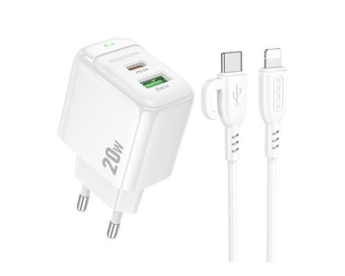 Мережевий Зарядний Пристрій Borofone BAS44A 1USB-C/1USB PD/QC 20W+Type-C to Lightning