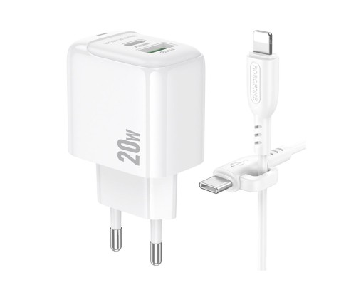 Мережевий Зарядний Пристрій Borofone BAS44A 1USB-C/1USB PD/QC 20W+Type-C to Lightning