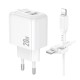 Мережевий Зарядний Пристрій Borofone BAS44A 1USB-C/1USB PD/QC 20W+Type-C to Lightning