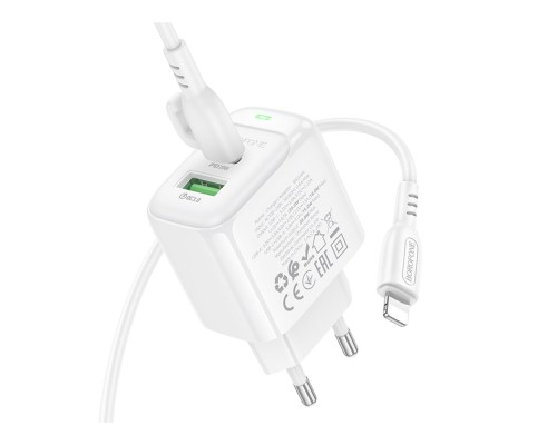 Мережевий Зарядний Пристрій Borofone BAS44A 1USB-C/1USB PD/QC 20W+Type-C to Lightning
