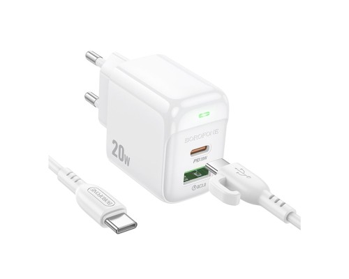 Мережевий Зарядний Пристрій Borofone BAS44A 1USB-C/1USB PD/QC 20W+Type-C to Type-C