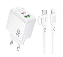 Мережевий Зарядний Пристрій Borofone BAS45A 1USB-C/1USB PD/QC 30W+Type-C to Lightning
