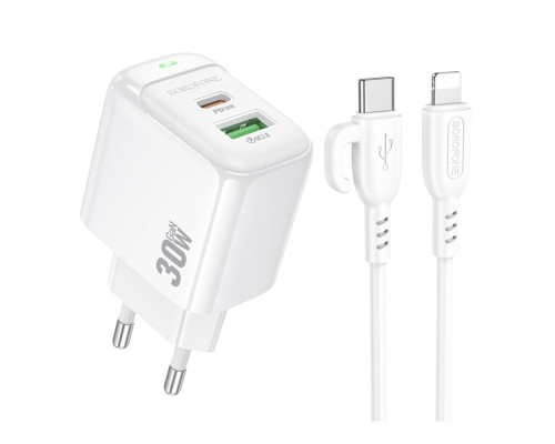 Мережевий Зарядний Пристрій Borofone BAS45A 1USB-C/1USB PD/QC 30W+Type-C to Lightning