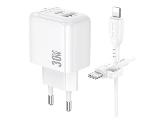 Мережевий Зарядний Пристрій Borofone BAS45A 1USB-C/1USB PD/QC 30W+Type-C to Lightning