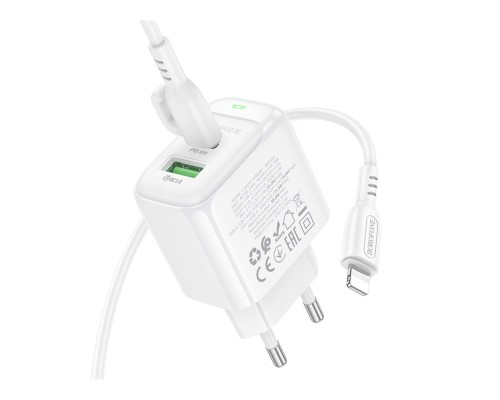 Мережевий Зарядний Пристрій Borofone BAS45A 1USB-C/1USB PD/QC 30W+Type-C to Lightning