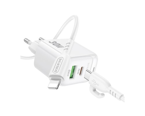 Мережевий Зарядний Пристрій Borofone BAS45A 1USB-C/1USB PD/QC 30W+Type-C to Lightning