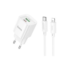 Мережевий Зарядний Пристрій Hoco C147A 1USB-C/1USB PD/QC 20W+Type-C to Lightning