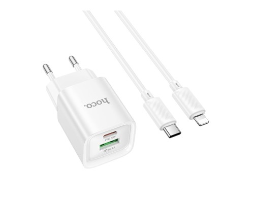 Мережевий Зарядний Пристрій Hoco C147A 1USB-C/1USB PD/QC 20W+Type-C to Lightning