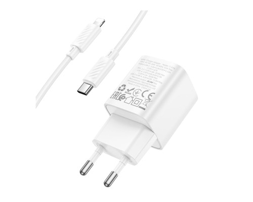 Мережевий Зарядний Пристрій Hoco C147A 1USB-C/1USB PD/QC 20W+Type-C to Lightning