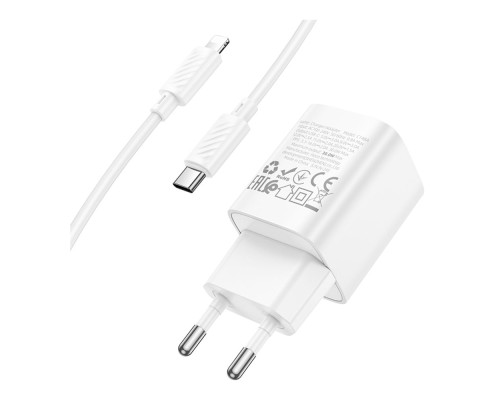 Мережевий Зарядний Пристрій Hoco C148A 1USB-C PD/QC 30W+Type-C to Lightning