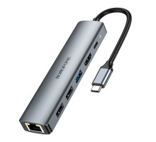 Хаб USB Borofone DH16 6-в-1 Type-C to HDMI+PD+USB3.0+USB2.0*2+RJ45(L=0.15M)