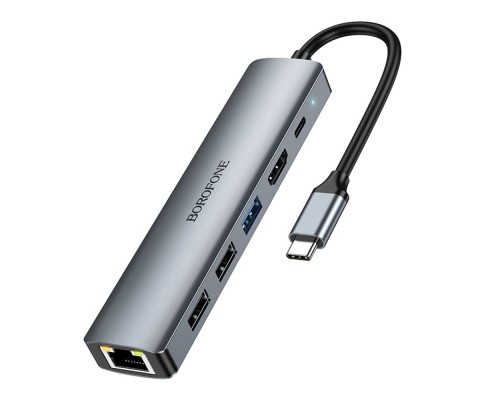 Хаб USB Borofone DH16 6-в-1 Type-C to HDMI+PD+USB3.0+USB2.0*2+RJ45(L=0.15M)