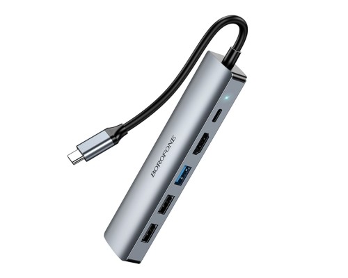 Хаб USB Borofone DH16 6-в-1 Type-C to HDMI+PD+USB3.0+USB2.0*2+RJ45(L=0.15M)