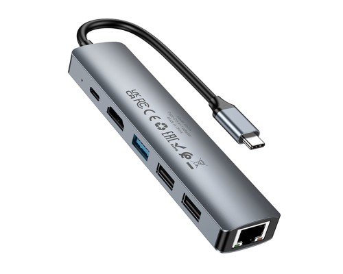 Хаб USB Borofone DH16 6-в-1 Type-C to HDMI+PD+USB3.0+USB2.0*2+RJ45(L=0.15M)